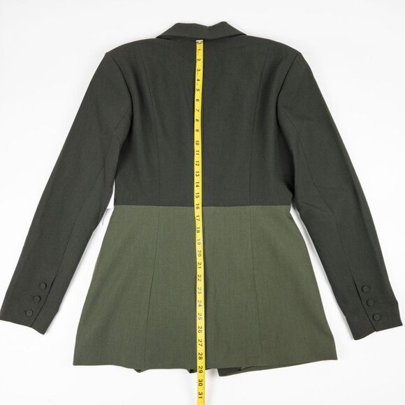 Good American Blazer Jacket Women's 3 Two-Tone Sage Green Side Slit Belted - Picture 13 of 16
